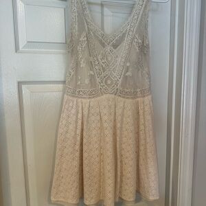 Free People Cream Lace Detail Top